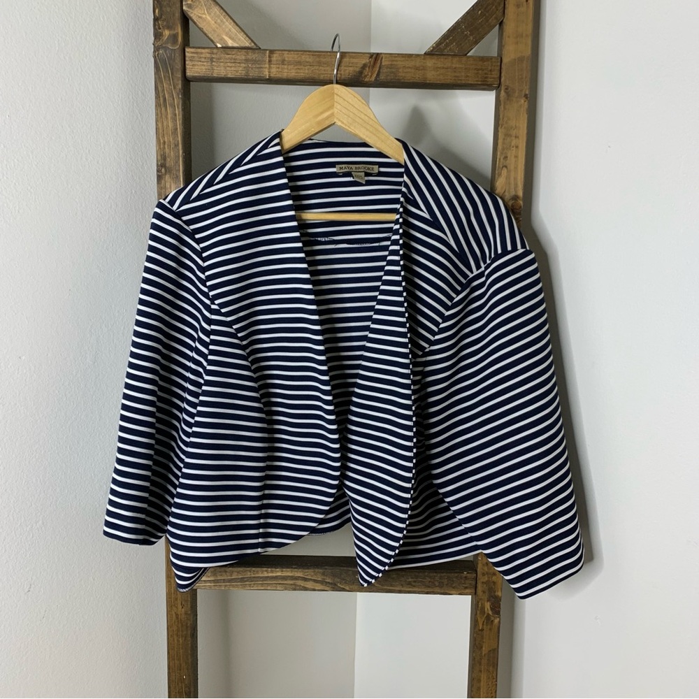 Maya Brooke Navy Striped Women's Cropped Cardigan
